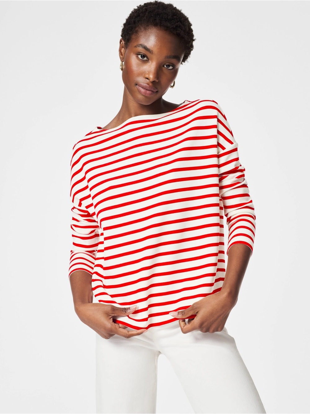 SPANX AirEssentials Red Stripes Boat Neck Long Sleeve Top Size Small